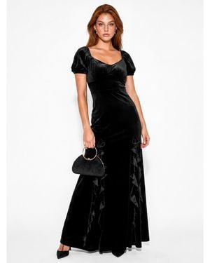 Maya Deluxe Velvet Ruffle Dress - Black
