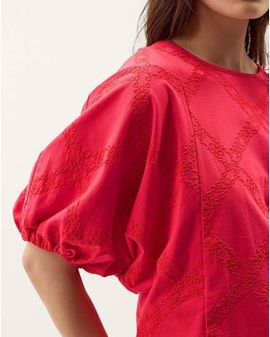 Monsoon Ellie Puff Sleeve Jersey Top - Red