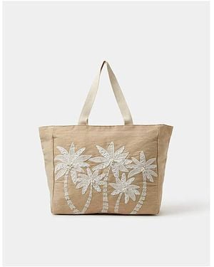 Accessorize Palm Tree Woven Beach Bag - White