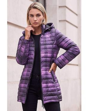 Roman Roman Check Print Quilted Puffer Coat - Purple