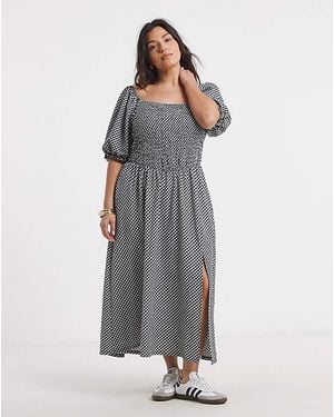 Simply Be Waffle Shirred Midi Dress - Grey