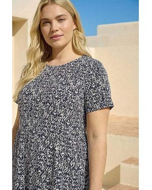 Roman Curve Print Gathered Waist Top - Blue