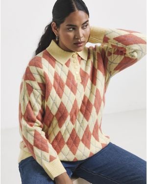Simply Be Sponge Argyle Polo Jumper - Orange