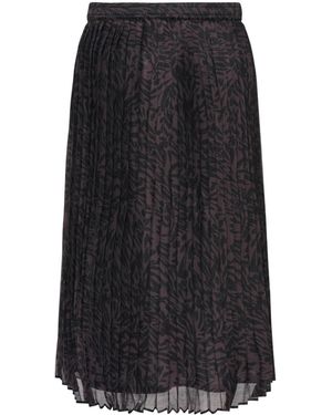 ONLY Plisse Long Animal Print Skirt - Black
