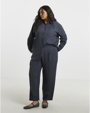 Simply Be Pinstripe Peg Leg Trousers - Blue