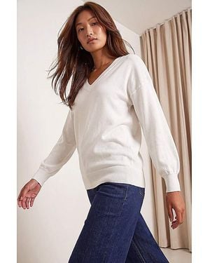 Roman Roman V-Neck Stretch Longline Jumper - Natural