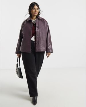 Simply Be Faux Leather Button Shacket - Purple