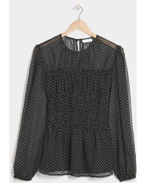 Simply Be Georgette Spot Shirred Blouse - Black