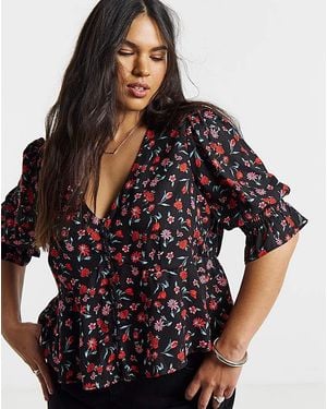 Simply Be Shirred Sleeve Tea Blouse - Black
