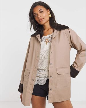 Simply Be Waxed Cord Collar Barn Jacket - Natural