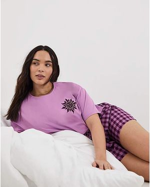 Simply Be Gingham Short Set - Purple