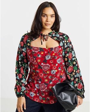Simply Be Long Sleeve Peplum Top - Red