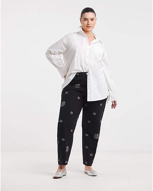 Simply Be Embroidered Barrel Leg Jeans - White