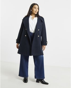 Simply Be Funnel Neck Military Coat - Blue