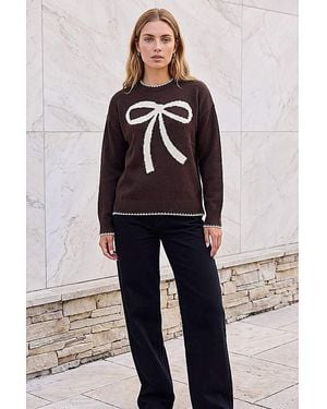 Roman Roman Contrast Stitch Bow Knit Jumper - Blue