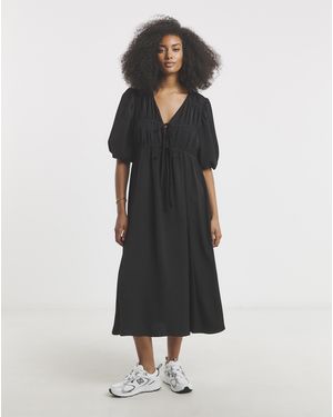 Simply Be Tie Front Midi Dress With Pockets - Black