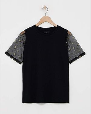 Simply Be Mesh Star Print Tee - Black