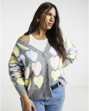Simply Be Heart Print Graphic Cardigan - Blue