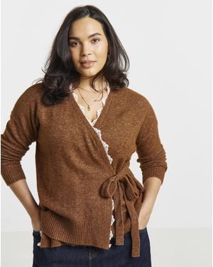 Simply Be Lace Trim Ballet Wrap Cardigan - Brown