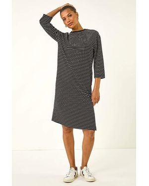 Roman Roman Stripe Stretch T-Shirt Dress - Black
