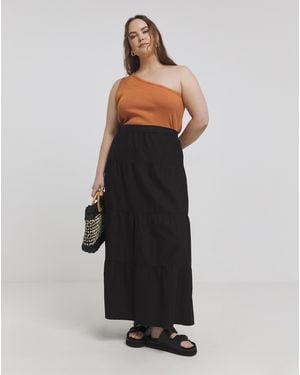 Simply Be Tiered Cotton Maxi Skirt - Black