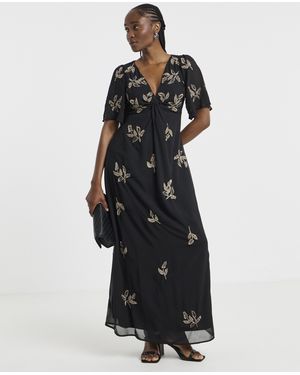 Maya Curve Maya Deluxe Twist Front Embellished Maxi - Black