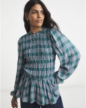 Simply Be Shirred Long Sleeve Top - Blue