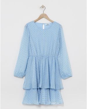 Simply Be Boutique Jacquard Tiered Skater Dress - Blue
