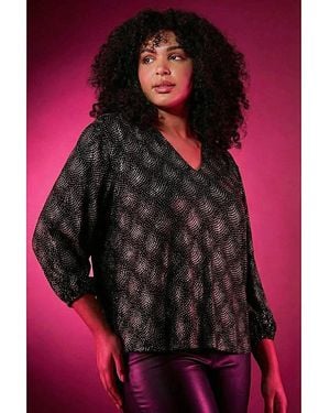 Roman Curve Glitter Sparkle Tunic Top - Red