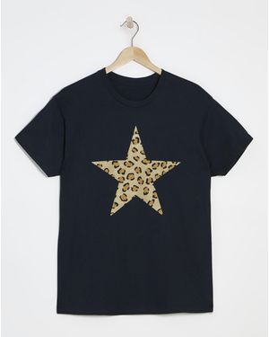 Simply Be Leopard Star Graphic T-Shirt - Blue