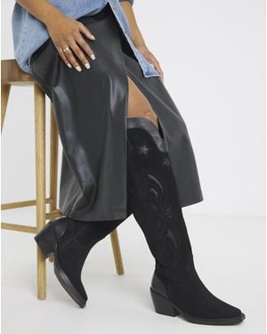 Simply Be Otk Suede Western Boot Ex Wide Sc - Blue