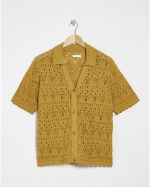 Simply Be Pointelle Collared Knit Top - Brown