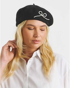 Simply Be Pearl Bow Detail Beret - Black