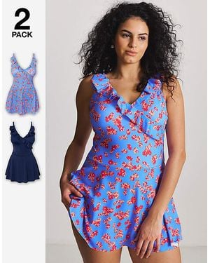 Simply Be Value 2 Pack Swimdresses - Blue
