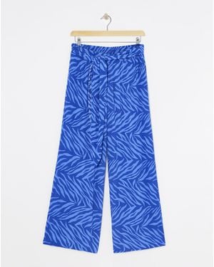 Simply Be Crinkle Tie Waist Wide Leg Trouser - Blue