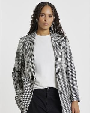 Simply Be Houndstooth Single Breasted Blazer - Grey