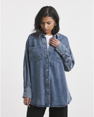 Simply Be Deep Cuff Denim Shirt - Blue