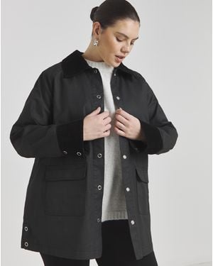 Simply Be Cord Collar Waxed Jacket - Black