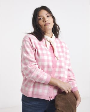 Simply Be Gingham Crew Neck Cardigan - Pink