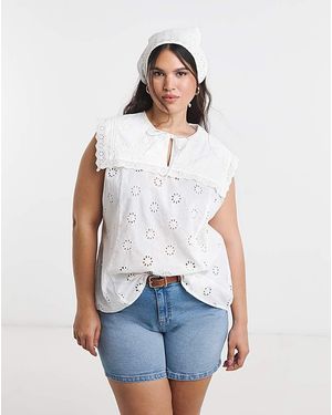 Simply Be Collar Broderie Top - White
