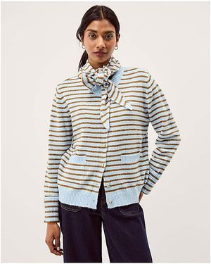 Monsoon Stripe Cardigan & Scarf - White