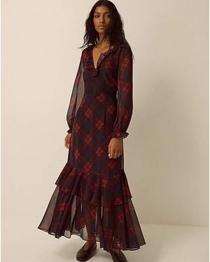 Monsoon Rowena Check Lace Midi Dress - Brown