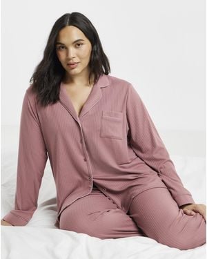 Figleaves Soft Knit Ribbed Pj Set - Pink