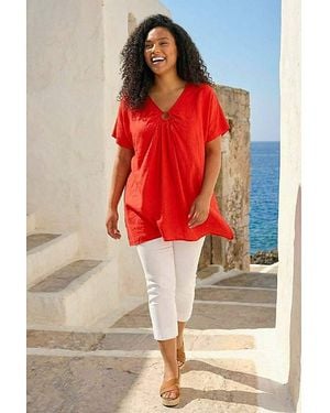 Roman Curve Ring Front Oversized Top - Red