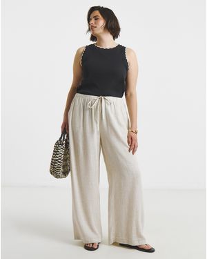 Simply Be Tie Waist Wide Leg Linen Mix Trousers - Natural