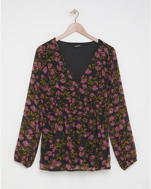 Simply Be Print V Neck Shirred Blouse - Multicolour