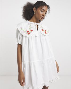 Neon Rose Cotton Dress - White