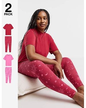 Simply Be Celestial Burgundy 2 Pack Legging Pj Set - Red