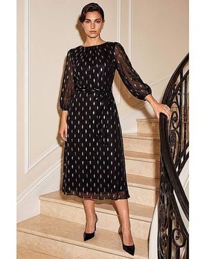 Roman Roman Shimmer Pleat Neck Dress - Natural