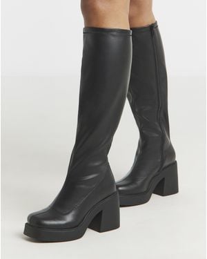 Simply Be Block Heel Sock Knee Boot Ex Wide Sc - Grey